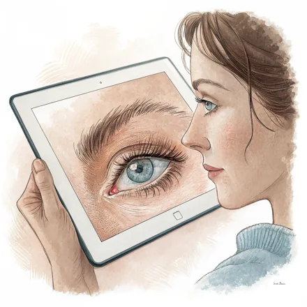 Ein Auge schaut auf einen Tablet-Bildschirm