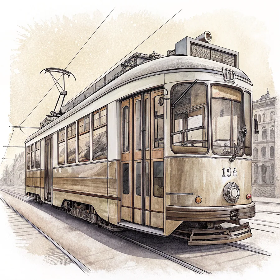 Aquarell: eine Straßenbahn