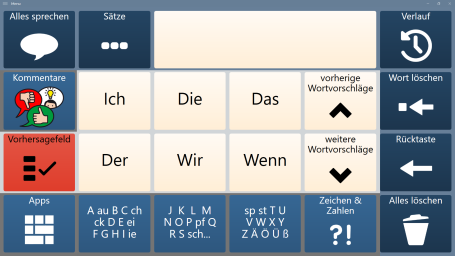 Startseite zum S&auml;tze-Bilden mit Satzanf&auml;ngen wie Ich, Der, Wir, Wenn und einem Vorhersagefeld