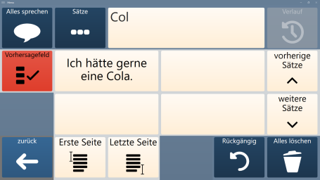 Ein fertig geschriebener Satz im Textfeld: Ich h&auml;tte gerne eine Cola