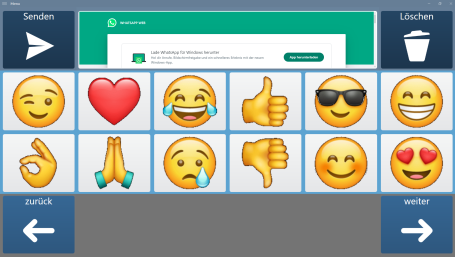 Emoji-Seite f&uuml;r Nachrichten mit Smileys, Herz und Daumen, zum Beispiel f&uuml;r WhatsApp