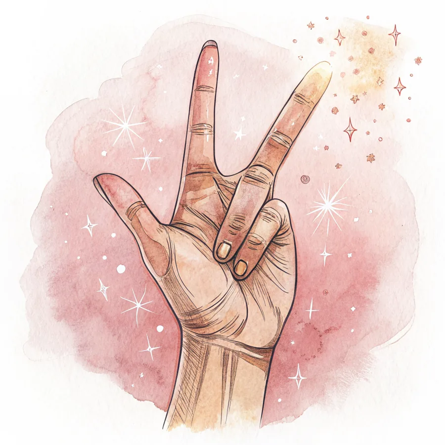 Aquarell: eine offene Hand, die ein Handzeichen formt