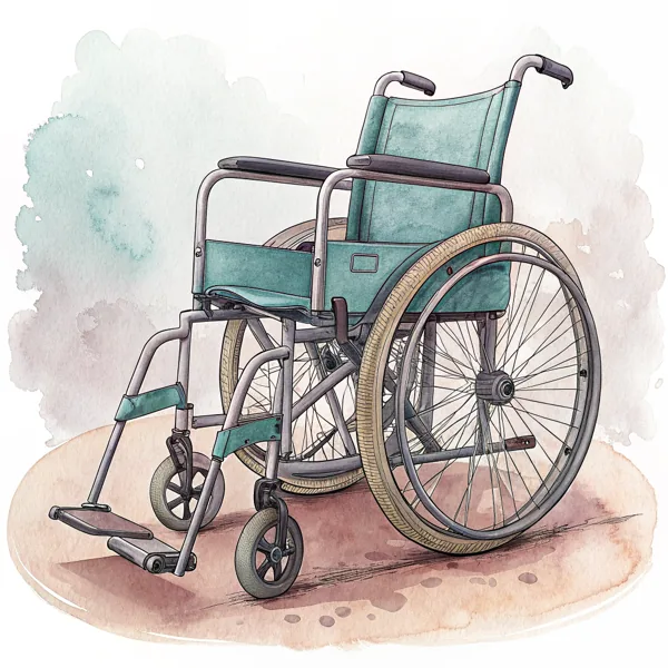 Aquarell: ein leerer Rollstuhl in ruhigem Licht