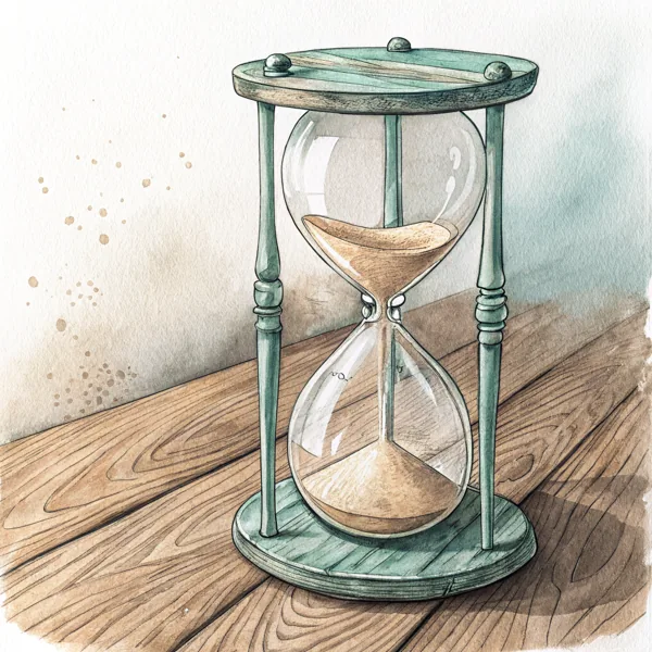 Aquarell: eine Sanduhr – für Geduld und Zeit im Gespräch